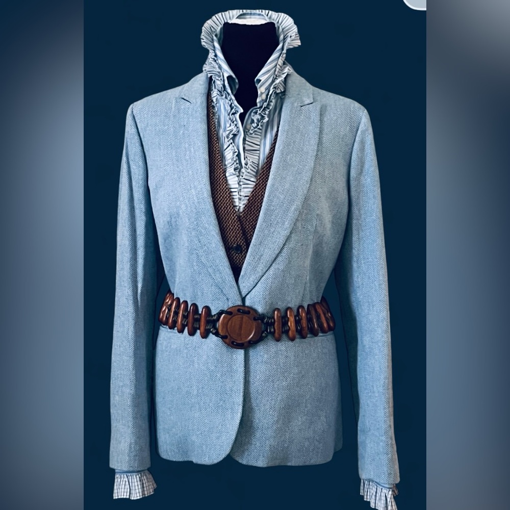 J Crew Light Blue Herringbone Blazer - Classic Single-Breast Tailored Jacket